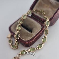 Vintage 9ct Yellow Gold Peridot Beaded Tennis Style Fancy Link Bracelet 9k 375