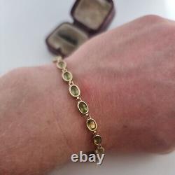 Vintage 9ct Yellow Gold Peridot Beaded Tennis Style Fancy Link Bracelet 9k 375