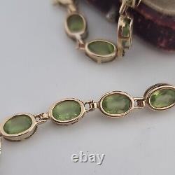 Vintage 9ct Yellow Gold Peridot Beaded Tennis Style Fancy Link Bracelet 9k 375