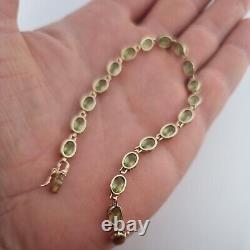 Vintage 9ct Yellow Gold Peridot Beaded Tennis Style Fancy Link Bracelet 9k 375