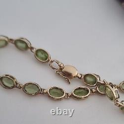 Vintage 9ct Yellow Gold Peridot Beaded Tennis Style Fancy Link Bracelet 9k 375