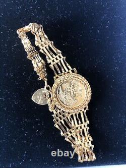 Vintage 9ct gold bracelet gate bar heart padlock