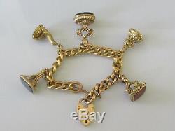 Vintage 9ct gold multi carnelian fob/charm (61.5g) bracelet & safety chain