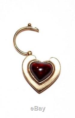 Vintage / Antique 9ct Gold And Natural Garnet Heart Shaped Padlock For Bracelet