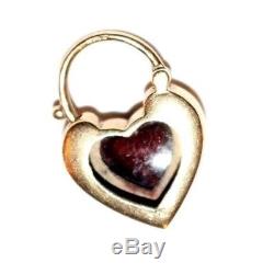 Vintage / Antique 9ct Gold And Natural Garnet Heart Shaped Padlock For Bracelet