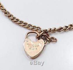 Vintage Antique 9k 9ct Rose Gold Childs Heart Lock Bracelet