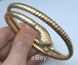 Vintage Art Deco 9ct Gold Emerald Snake Bangle Bracelet