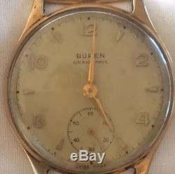 Vintage Buren Grand Prix Mens Wristwatch 1950s gold (9ct) on expandable bracelet