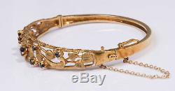 Vintage C1970s Antique Style 9ct Yellow Gold & Natural Sapphire Flower Bangle