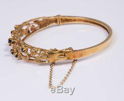 Vintage C1970s Antique Style 9ct Yellow Gold & Natural Sapphire Flower Bangle