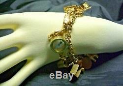 Vintage Estate 9ct/k Yellow & Rose Gold 18 Charm Bracelet C 1960's