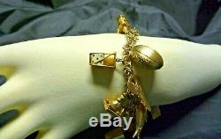 Vintage Estate 9ct/k Yellow & Rose Gold 18 Charm Bracelet C 1960's