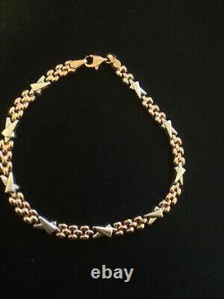 Vintage Fully Hallmarked 9ct Rose & White Gold Fancy Link Bracelet 18.5cm/7.28