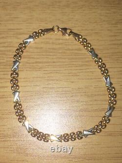 Vintage Fully Hallmarked 9ct Rose & White Gold Fancy Link Bracelet 18.5cm/7.28