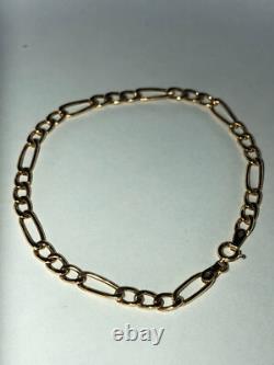 Vintage Fully Hallmarked 9ct Yellow Gold Figaro Link Bracelet 18 cm / 7.086