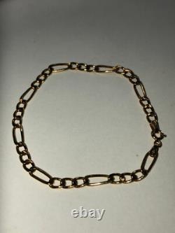Vintage Fully Hallmarked 9ct Yellow Gold Figaro Link Bracelet 18 cm / 7.086