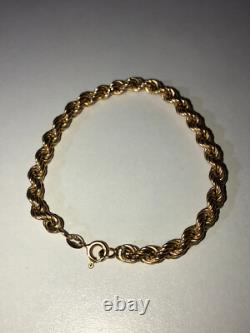 Vintage Fully Hallmarked 9ct Yellow Gold Twisted Rope Bracelet 18 cm / 7.086