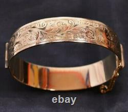 Vintage HG&S 1950's 9ct Gold Metal Core Engraved Bangle 44Grams Heavy Hallmarked