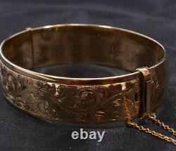 Vintage HG&S 1950's 9ct Gold Metal Core Engraved Bangle 44Grams Heavy Hallmarked
