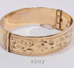 Vintage HG&S 1950's 9ct Gold Metal Core Engraved Bangle 44Grams Heavy Hallmarked