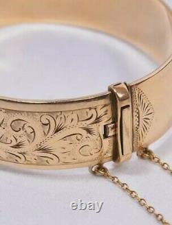 Vintage HG&S 1950's 9ct Gold Metal Core Engraved Bangle 44Grams Heavy Hallmarked