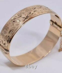 Vintage HG&S 1950's 9ct Gold Metal Core Engraved Bangle 44Grams Heavy Hallmarked