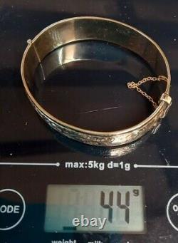 Vintage HG&S 1950's 9ct Gold Metal Core Engraved Bangle 44Grams Heavy Hallmarked