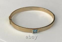 Vintage Hallmarked 9ct 9k Yellow Gold 6mm Wide Square Blue Topaz Bangle Bracelet