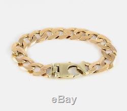 Vintage Heavy Men's Gents Solid 9Ct Gold Flat Curb Link Chain Bracelet, 42g