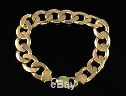 Vintage Heavy Men's Gents Solid 9Ct Gold Flat Curb Link Chain Bracelet 48.8g