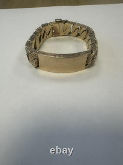 Vintage Heavy Solid 9Ct Gold 131g Flat Curb Link Identity ID Bracelet 7 3/4'