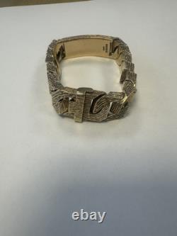 Vintage Heavy Solid 9Ct Gold 131g Flat Curb Link Identity ID Bracelet 7 3/4'