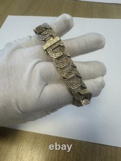 Vintage Heavy Solid 9Ct Gold 131g Flat Curb Link Identity ID Bracelet 7 3/4'