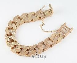Vintage Impressive Men's Gents Solid 9Ct Gold Flat Curb Link Chain Bracelet 152g