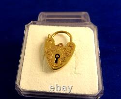 Vintage Large 9ct Gold Heart Padlock Gate Charm Bracelet 2cm 2.5g Hm1970 145mm
