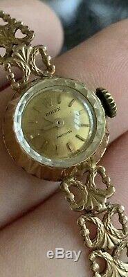 Vintage Rolex Precision 18ct Case & 9ct Gold Bracelet Ladies Watch Cut Glass