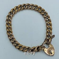 Vintage Rose Gold Alternating Engraved Plain Curb Link Charm Bracelet L336