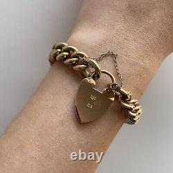 Vintage Rose Gold Curb Bracelet Heart Lock Safety Chain 9ct 9k Gold 7.5 20.2g