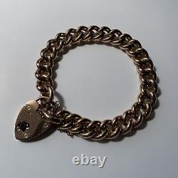 Vintage Rose Gold Curb Bracelet Heart Lock Safety Chain 9ct 9k Gold 7.5 20.2g