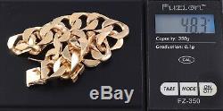 Vintage Solid 9Ct Gold Flat Curb Link Chain Bracelet 48.3grams