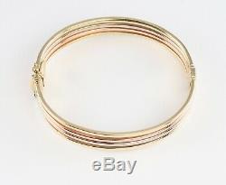 Vintage Solid 9Ct Three Colour Gold Hinged Bangle / Bracelet c 1970's