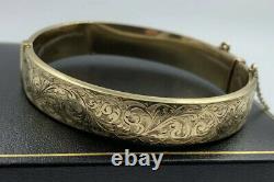 Vintage Solid 9ct Gold Engraved Bangle Full Hallmarks Birmingham