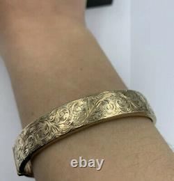 Vintage Solid 9ct Gold Engraved Bangle Full Hallmarks Birmingham