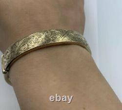 Vintage Solid 9ct Gold Engraved Bangle Full Hallmarks Birmingham