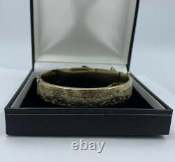 Vintage Solid 9ct Gold Engraved Bangle Full Hallmarks Birmingham