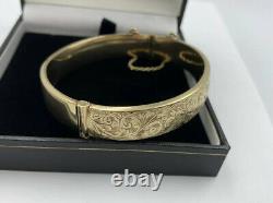 Vintage Solid 9ct Gold Engraved Bangle Full Hallmarks Birmingham