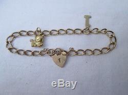 Vintage Solid 9ct Gold Padlock Charm Bracelet