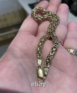 Vintage Solid 9ct Yellow Gold 8.5 Inch Byzantine Mens/Ladies Bracelet