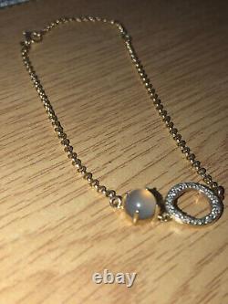 Vintage Tested as 9ct Gold Belcher Link Bracelet with Diamonds & Moonstone