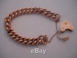 Vintage Victorian 9k 9 ct Rose Gold Heart Padlock Bracelet 30.4 grams